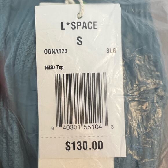 NWT l*space Nikita Bikini Top Slated Glass Blue sz S Underwire Ribbed Eco Chic - Picture 9 of 9